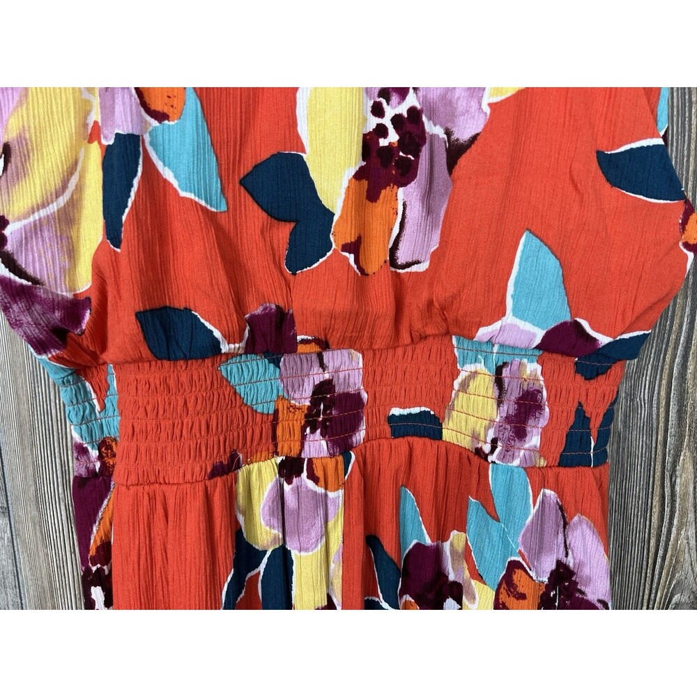 NWT Maurice’s Orange Floral Print Halter Top Sharkbite Hem‎ Maxi Dress Size MED - Picture 3 of 16